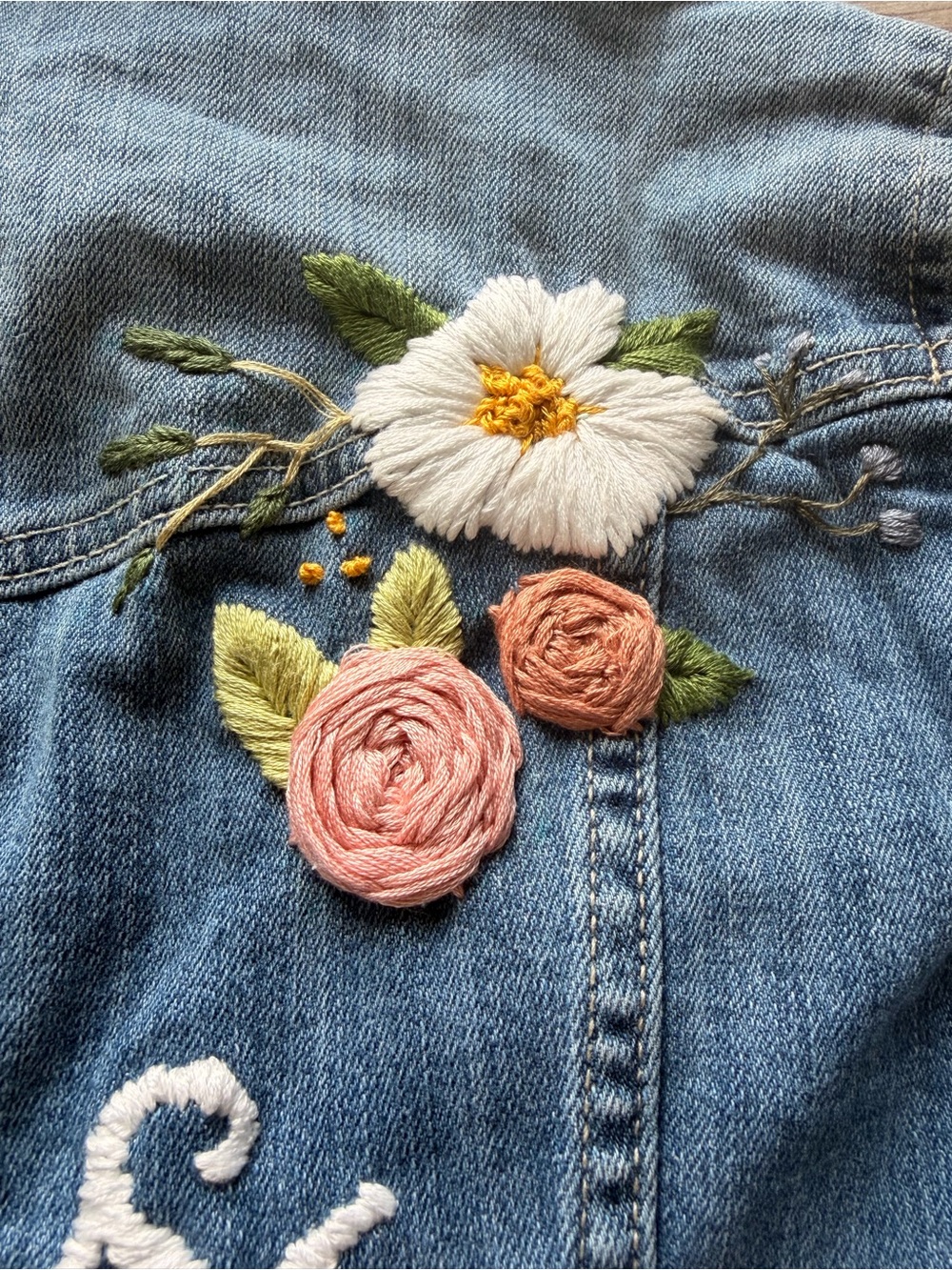 Custom Embroidered “Mrs.” Denim Jacket Medium-Floral Bridal Wedding - Picture 10 of 11